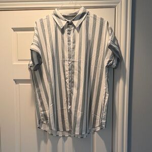 SHEIN Gray and White Striped Button Down Shirt
